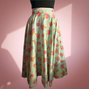 Voodoo Vixen Floral Ice Cream Print Mid-Calf Pinup Skirt